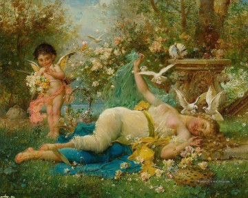  Engel Malerei - Blumen Engel und Nacktheit Hans Zatzka